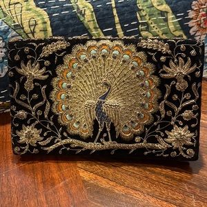 Vintage velvet peacock design clutch. Made in India